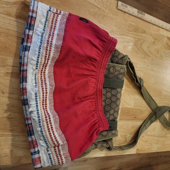 #upcycled vintage Red Elastic waist Mini Skirt Bohemian Hand Made - Picture 10 of 11